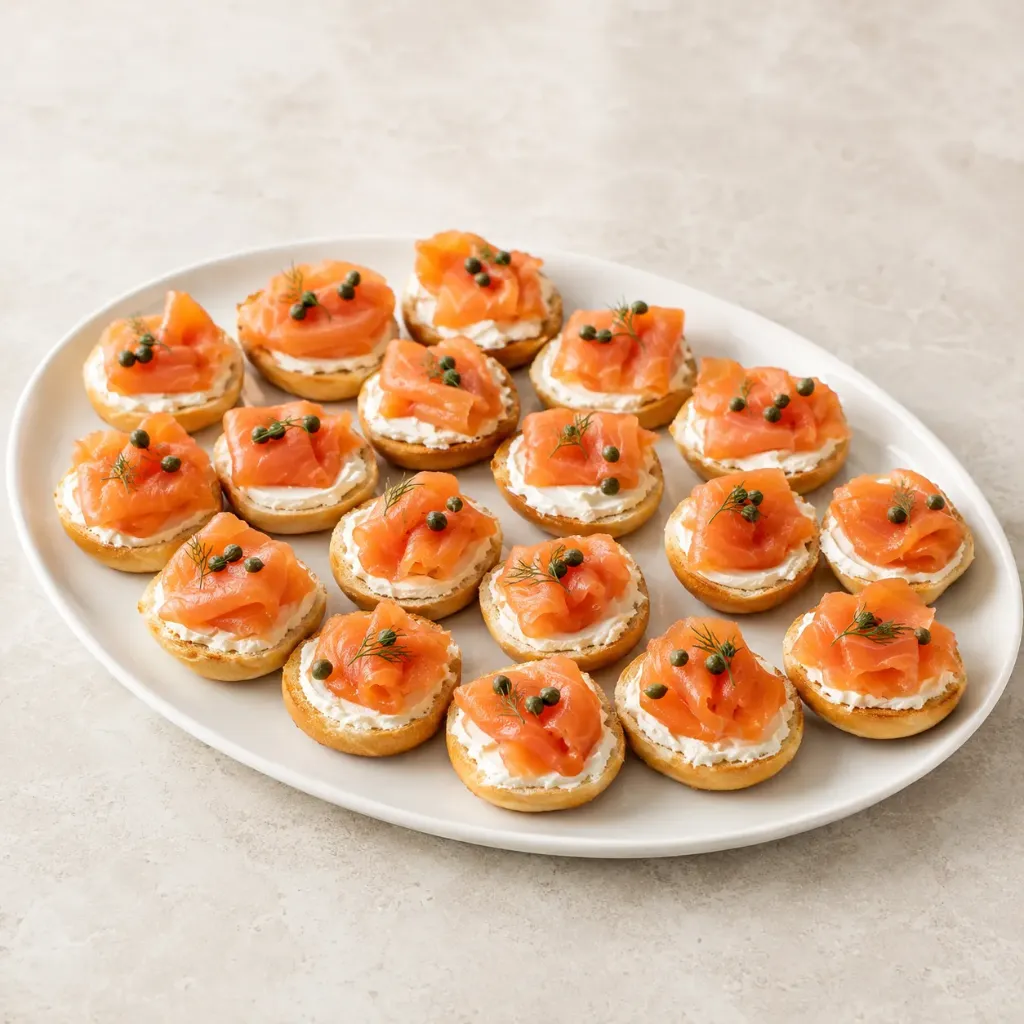 Open Mini Bagel with Tasmanian Smoked Salmon, Cream Cheese & Baby Capers
