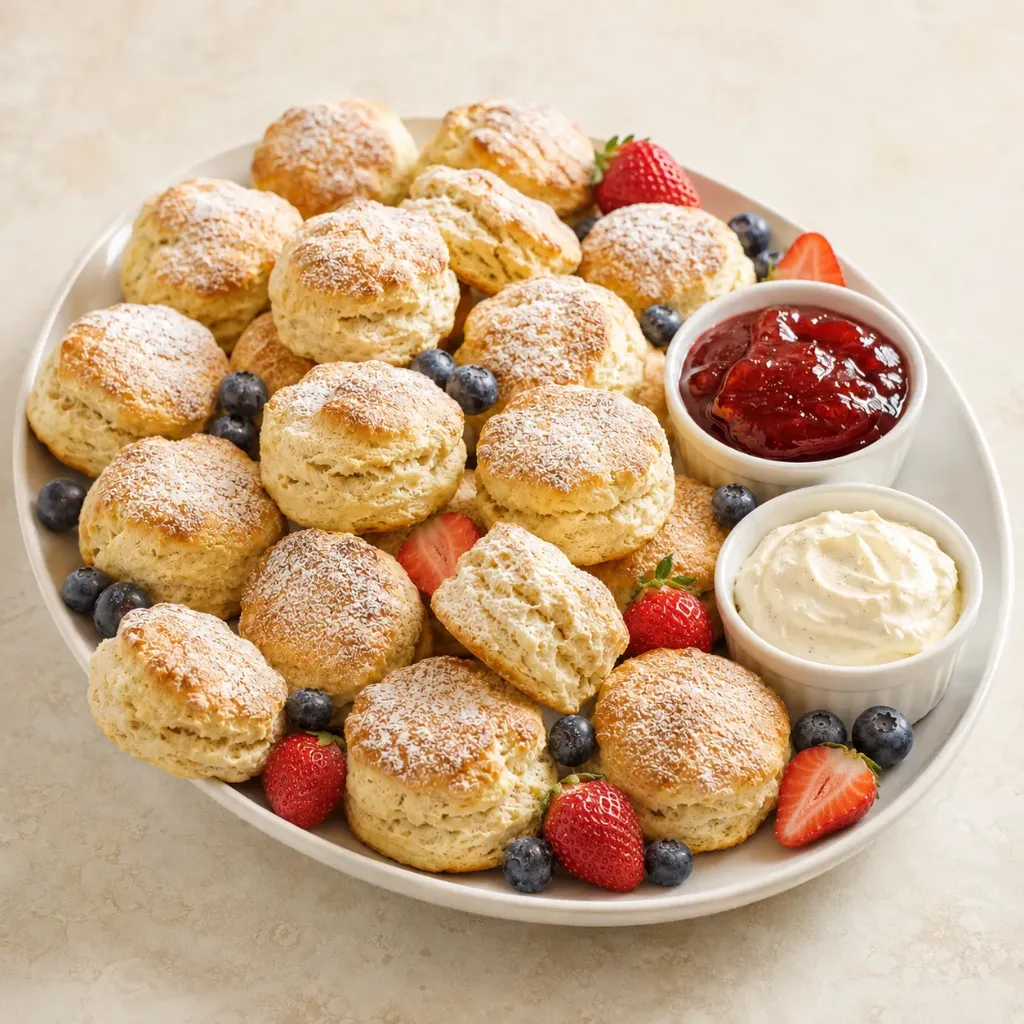 Freshly Baked Mini Scones served with Jam & Vanilla Cream